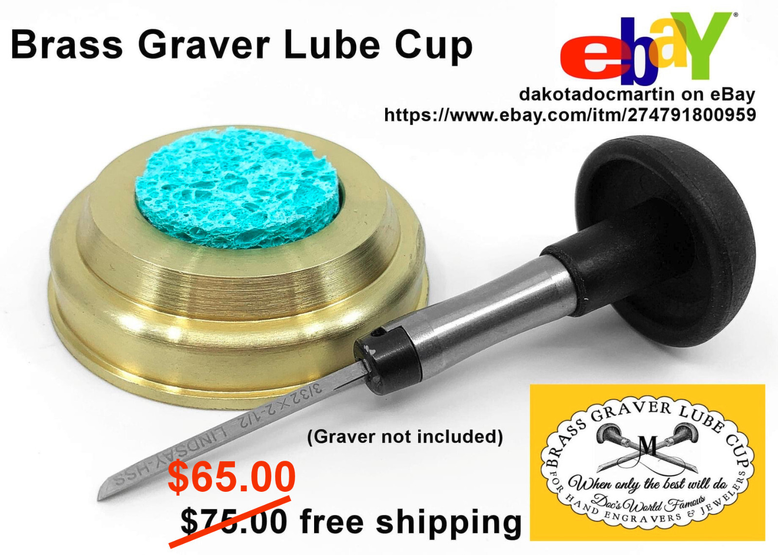 GENUINE ORIGINAL Brass Graver Lube Cup For Hand Engravers & Jewelers NEW! LQQK!