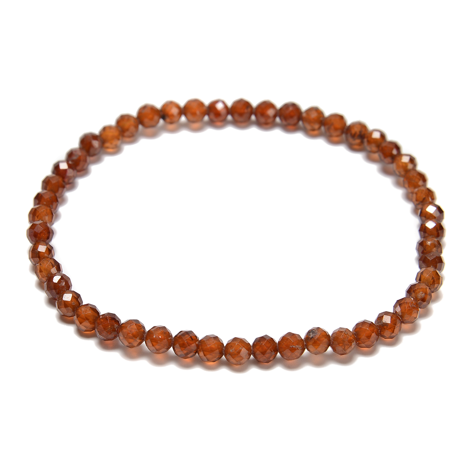 Natural Hessonite Garnet Faceted Round Beaded Bracelet Size 4mm 7.5” Length
