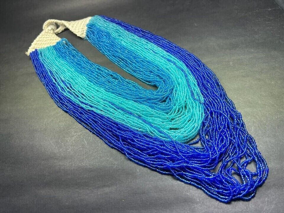 N7915 BOLD Long Heavy Multi Color Strand Crochet Fashion Ethnic Necklace Jewelry