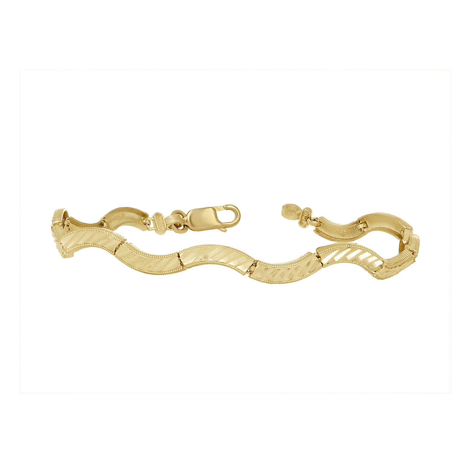 Real 10K Yellow Gold Women’s Diamond Cut 6mm Textured Wavy Wave Link 7″ Bracelet