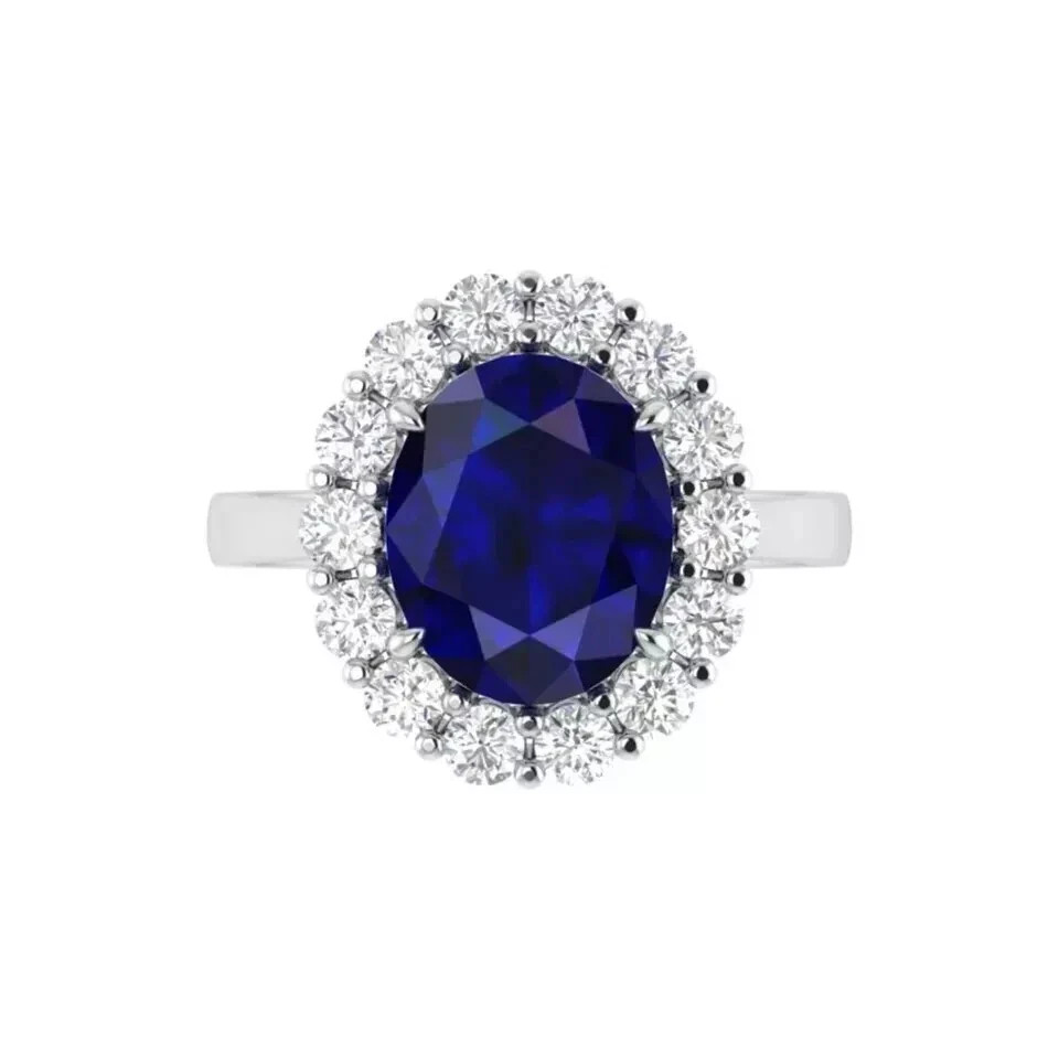 3.94Ct Oval Cut Natural Sapphire Diamond Engagement Ring 14K White Gold Size 6 7
