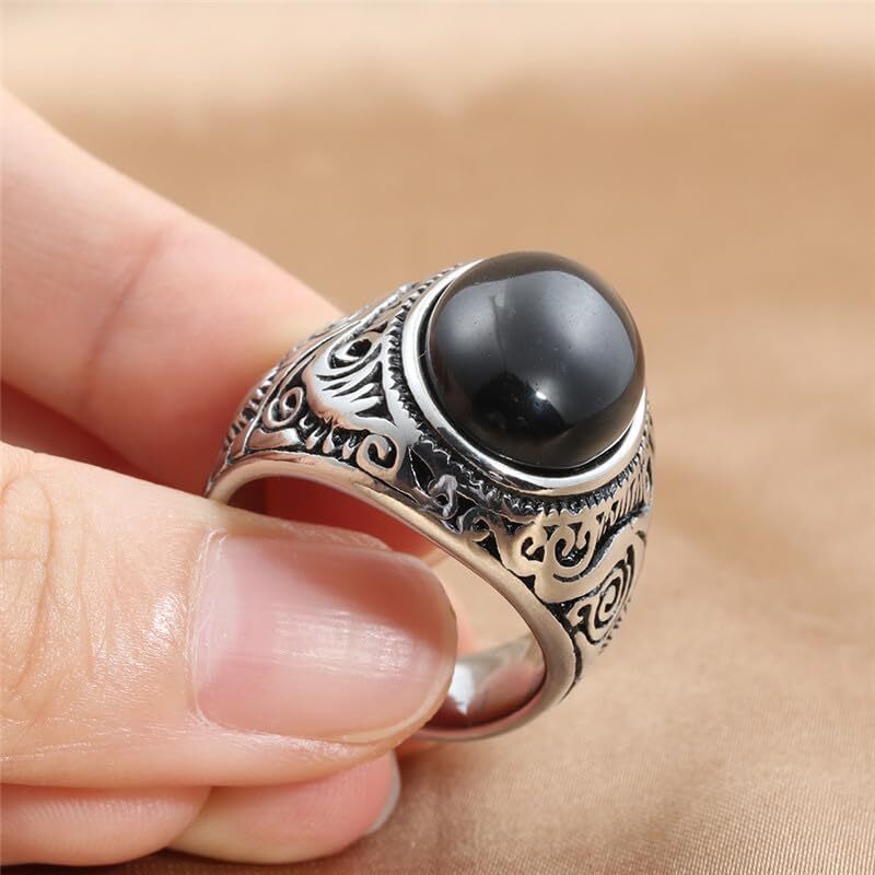 Stainless Steel Retro Tiger Eye Stone Ring,Black Onyx Oval More Color Stone Ring