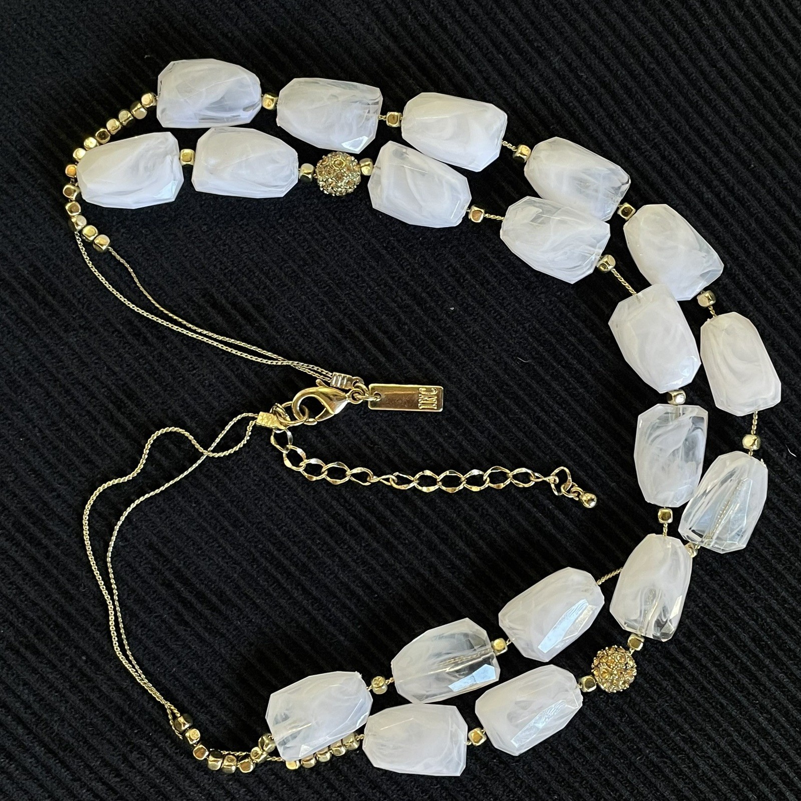 INC International Concepts Double Strand Statement Necklace Chunky White Gold