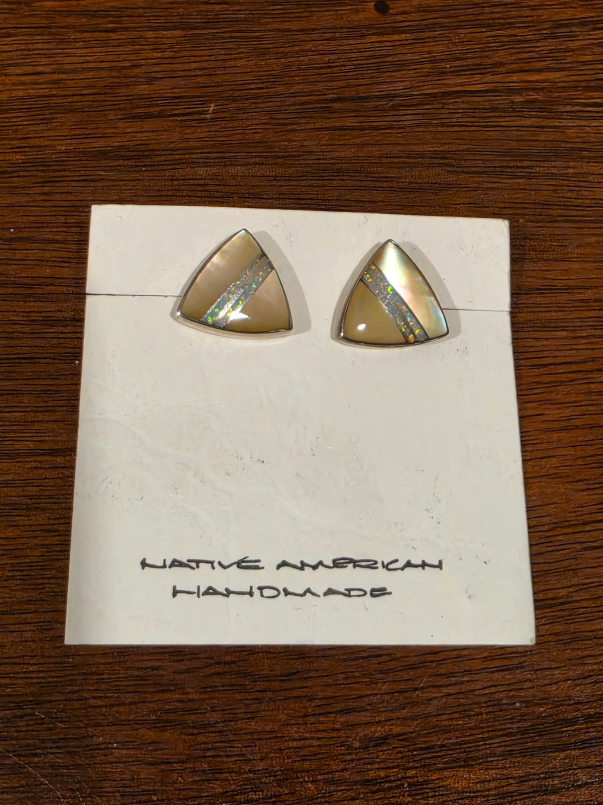 Marie Tsostie Navajo Sterling Silver Earrings Mother of a Pearl Post Back