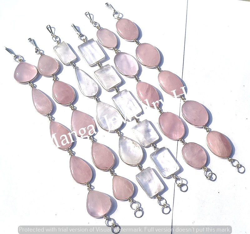 Natural Rose Quartz Gemstone Bracelets Lot 925 Sterling Silver Plated Jewellery
