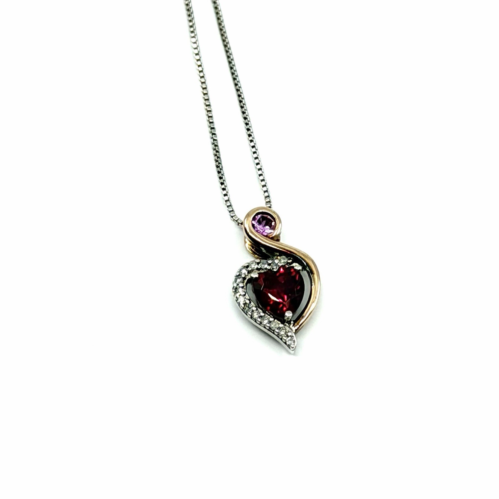 Kay Jewelers Sterling Silver 10K Gold Heart Diamond Lab Created Ruby Necklace
