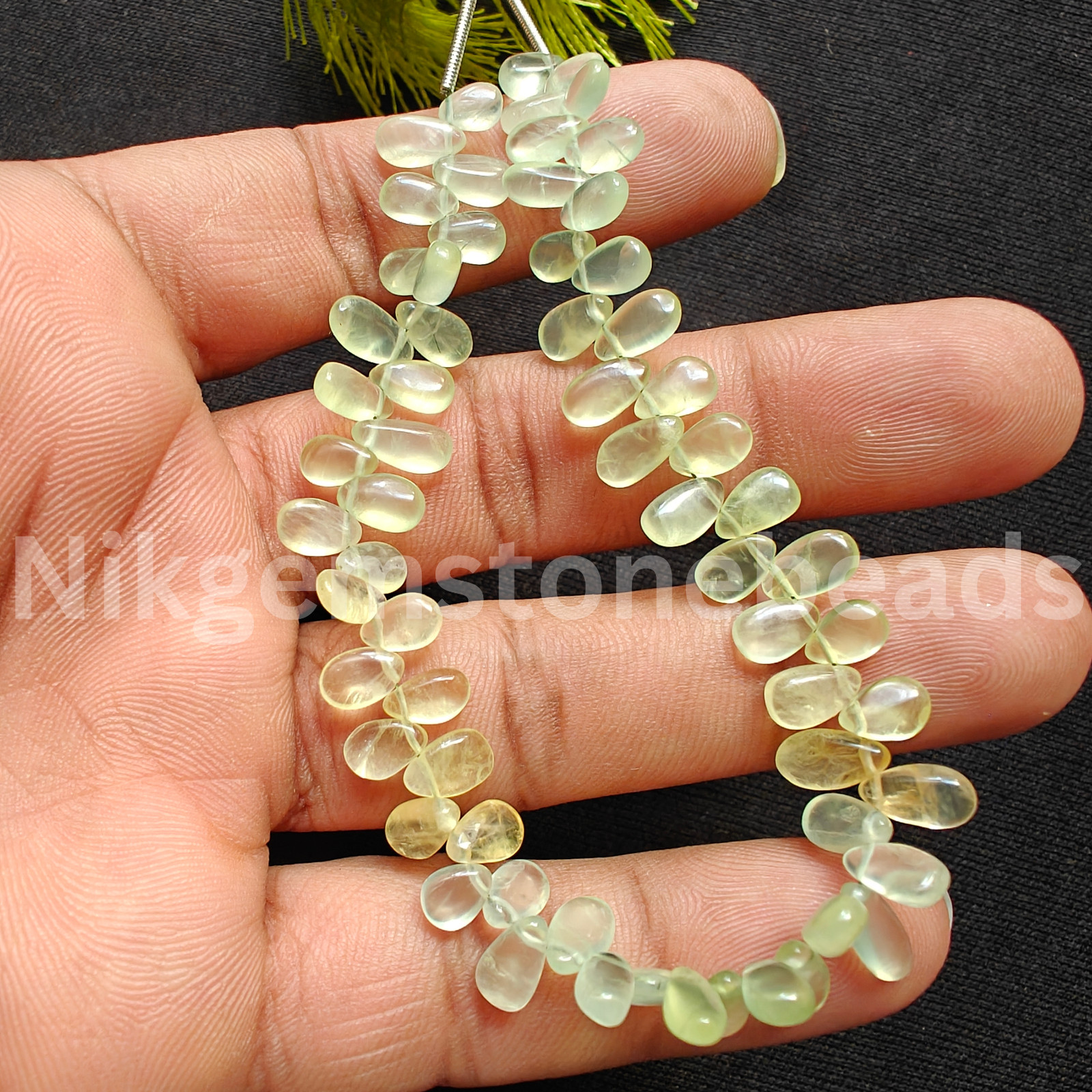 Natural Multi Prehnite Gemstone, Smooth & Plain Pear Cut Beads, 6.25-9.00 MM.