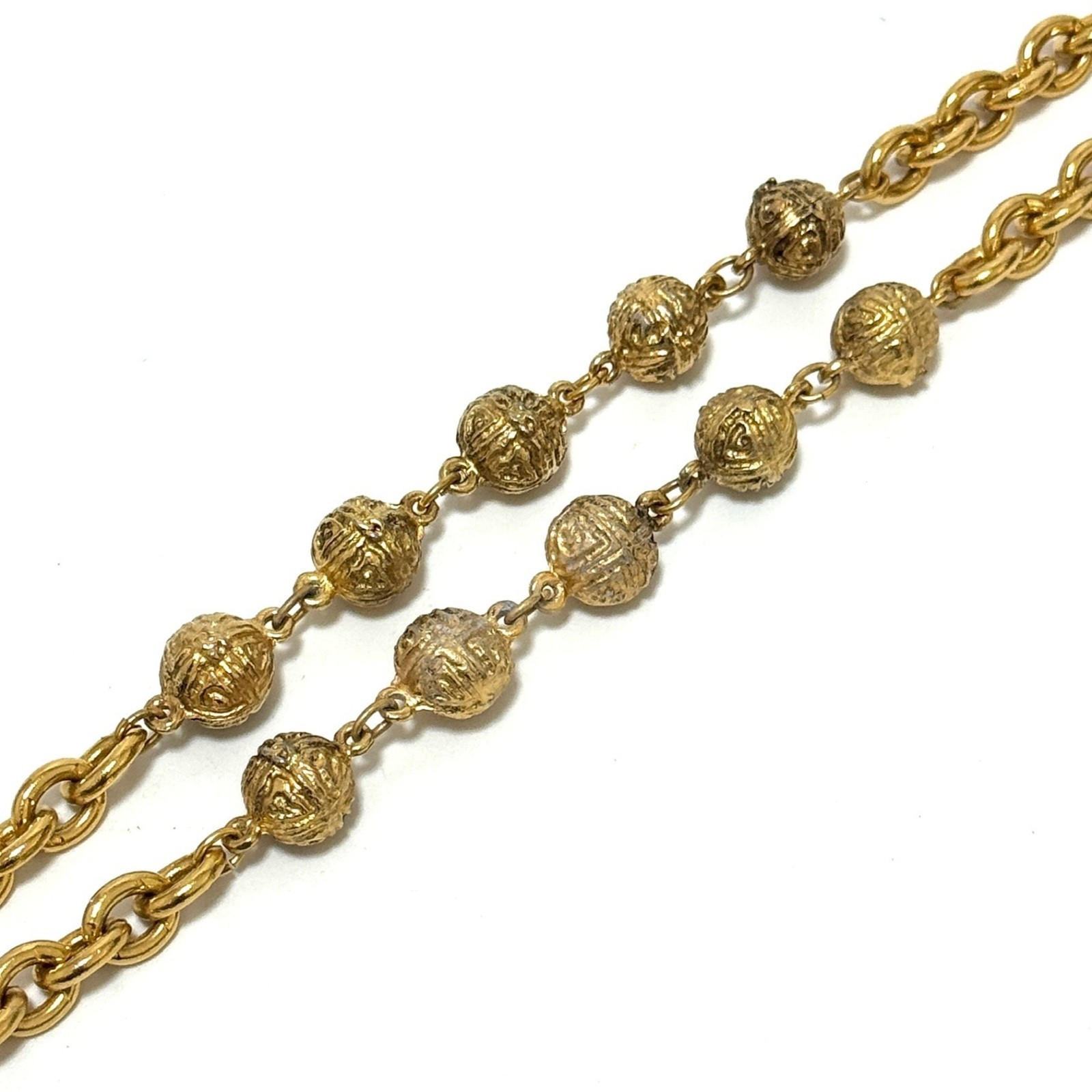 CHANEL COCO Mark CC Logo Ball Long Necklace Gold Accessory Vintage JAPAN