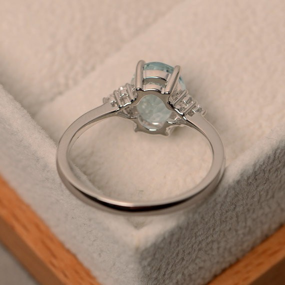 2.15 Ct Oval Cut Natural Aquamarine Diamond Wedding Ring 14K White Gold Size 7