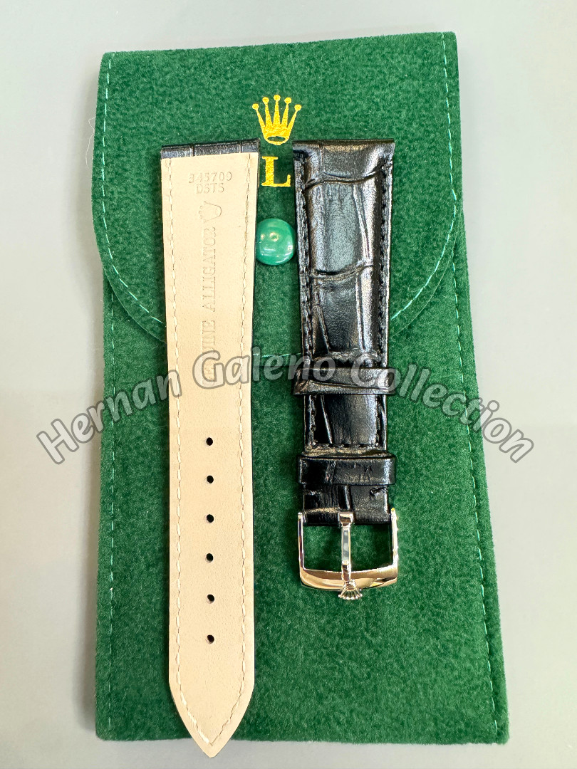 Rolex Black Crocodile Leather Watch Strap Silver Buckle 20mm Vintage NOS