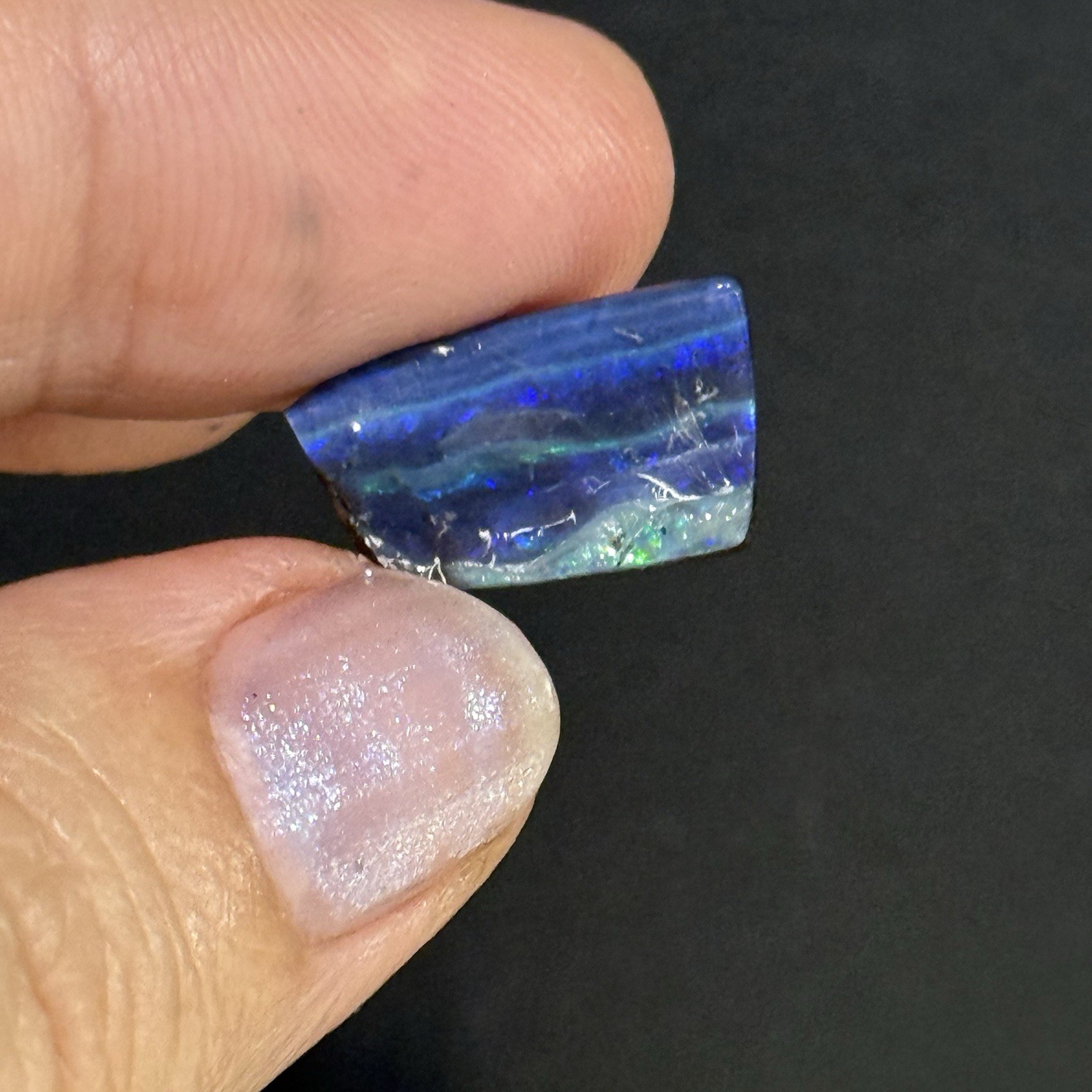 5.3ct 16.5×9.8×2.9mm Rough Intense Blue Australian Boulder Opal Cabochon Slice