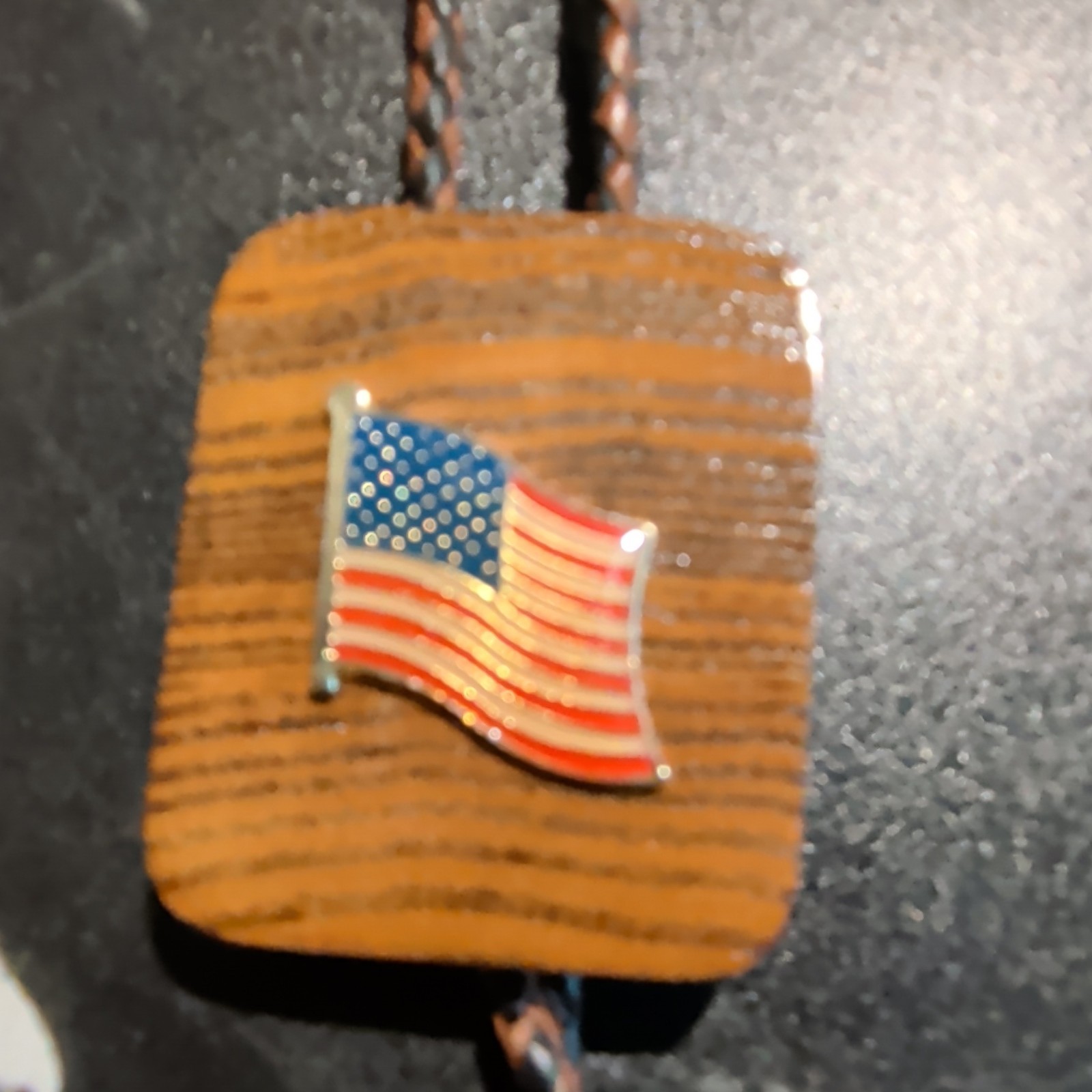 Men’s Leather Bolo Tie Lot 2 Wood American Flag Slide & Oval Masonic Gold