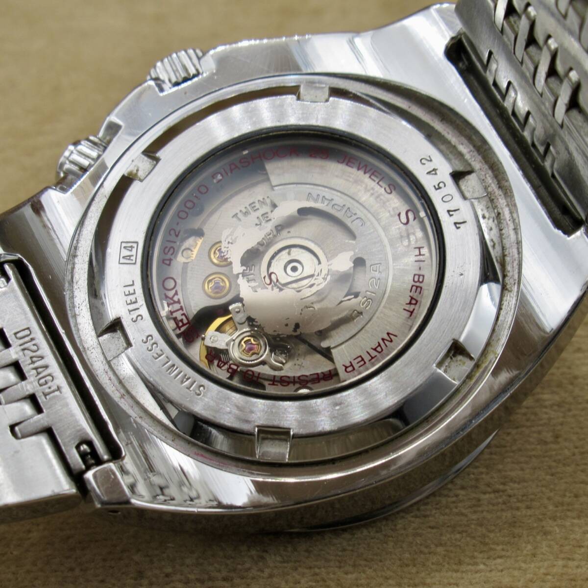 Seiko Sus SUS Mechanical Sus 4S12-0010 GMT Red S Logo Black Dial Silver Metal