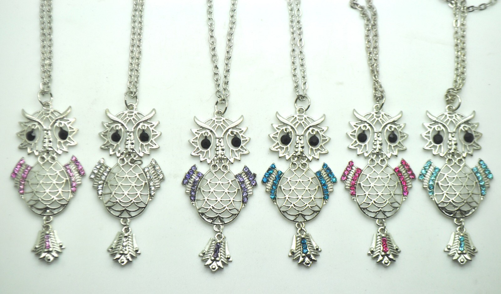 Wholesale Lot of 6/12 Owl pendant Necklace mixed color Chain Fashion Jewelry lot