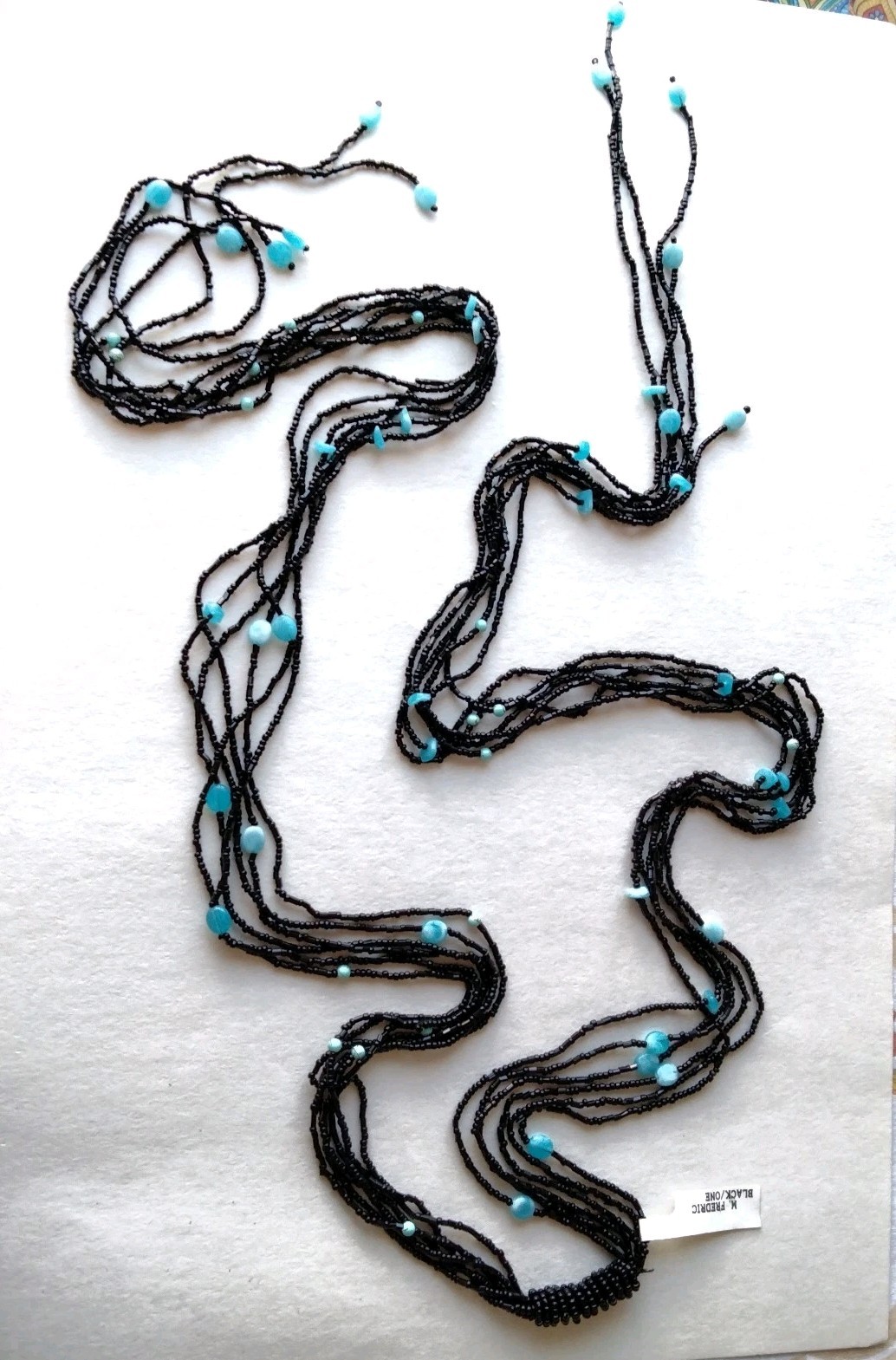 NWT 60 in LONG Black & Blue Open End Boho Statement Necklace Belt