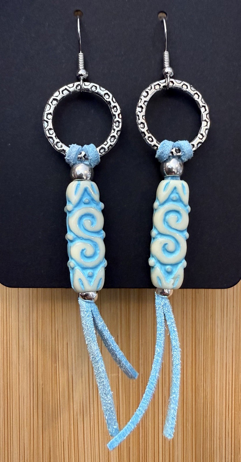Blue, White & Silver Toned Dangle Earrings
