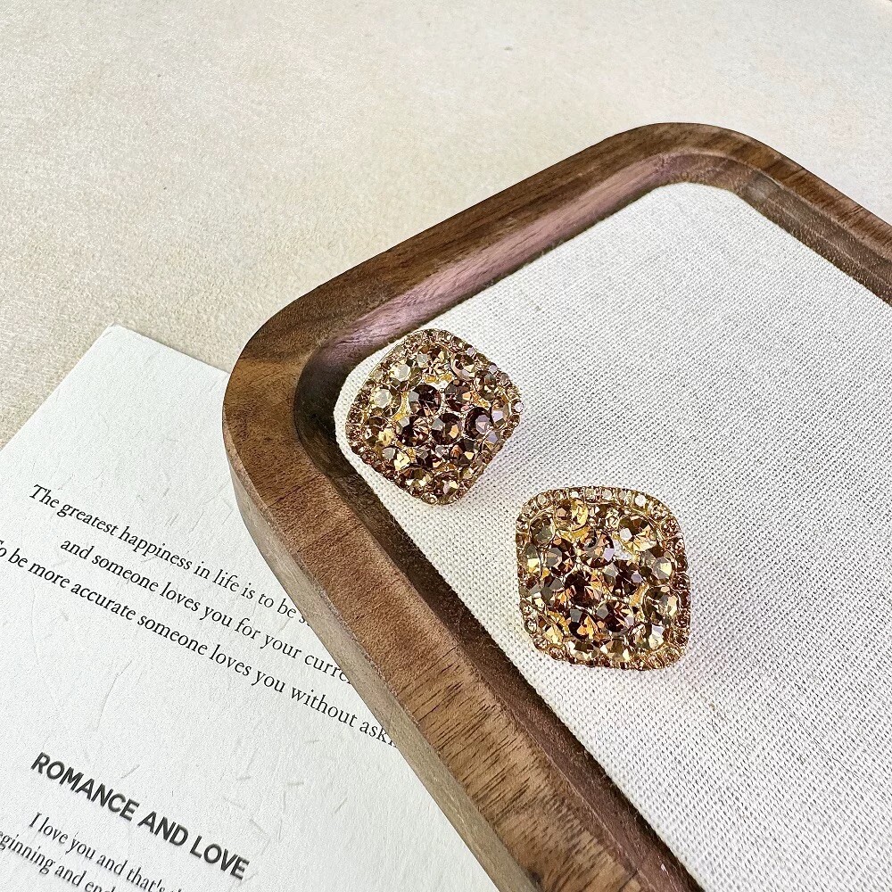 Yellow crystal Sparkling luxury crystal earrings S925 silver needle