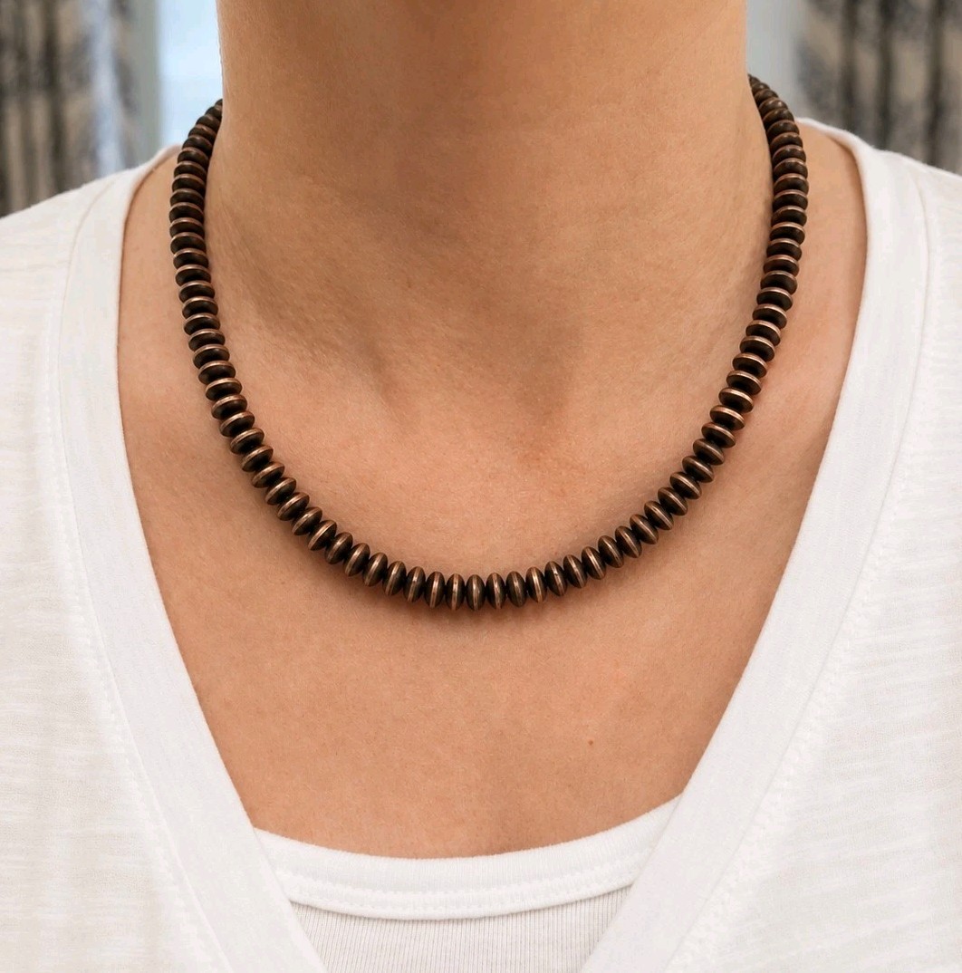 Southwestern 8mm Solid Copper Saucer Navajo Pearls Necklace 19-21” Adjustable