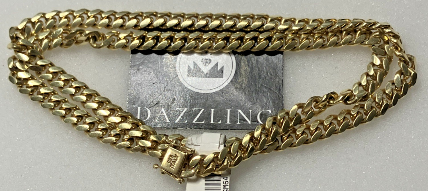 925 Sterling Silver Gold-Tone Solid Italy Cuban Chain 64grams 6.9mm Pre-Owned