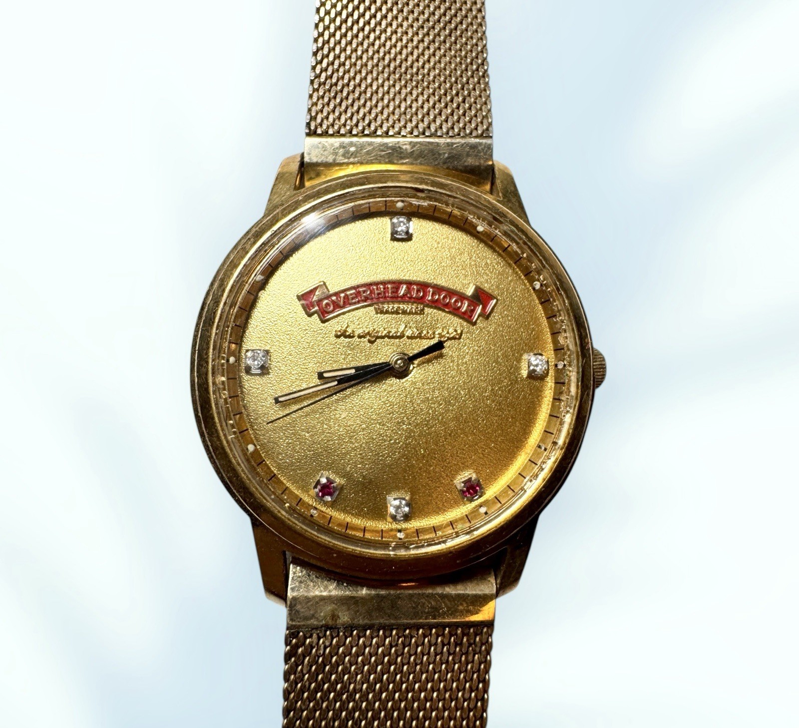 VINTAGE SWISS JOSTENS 10K 1/20 GOLD FILLED MESH BAND OVERHEAD DOOR WATCH 63gr