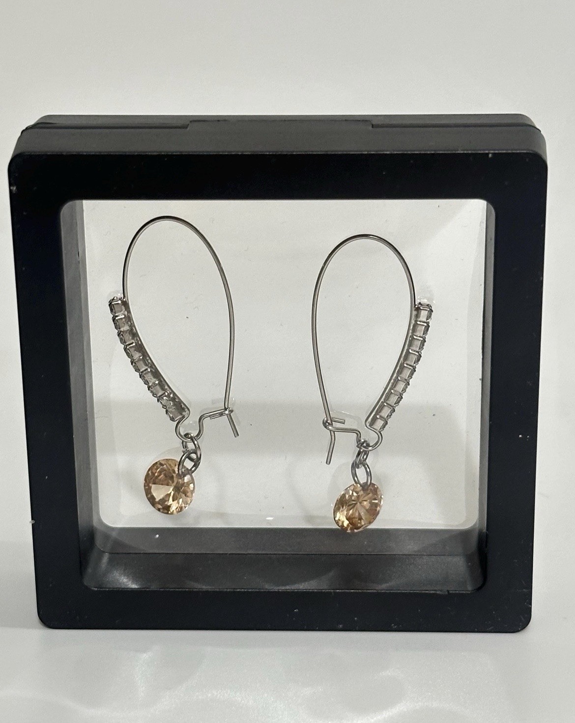 Crystal Luxury Honey Drop Hoop Earrings, Minimalist Embellate Silver Jewelry