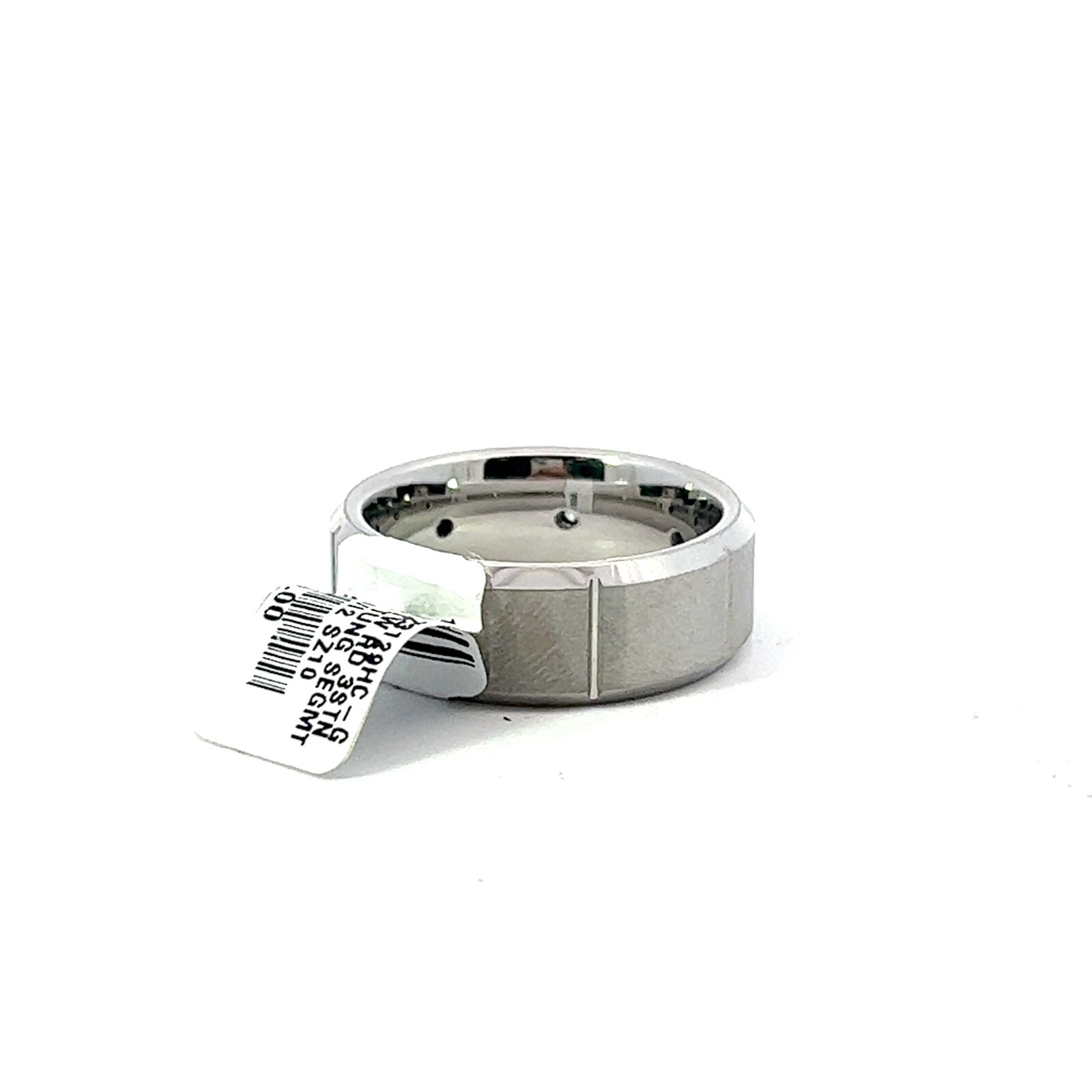 Triton 8mm White Tungsten .10ctw Diamond Accent Vertical Grooved Band Ring