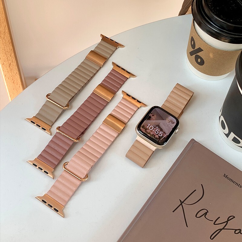 Magnetic Leather Strap For Apple Watch Bands 49mm Ultra Series 9 10 Iwatch 45mm