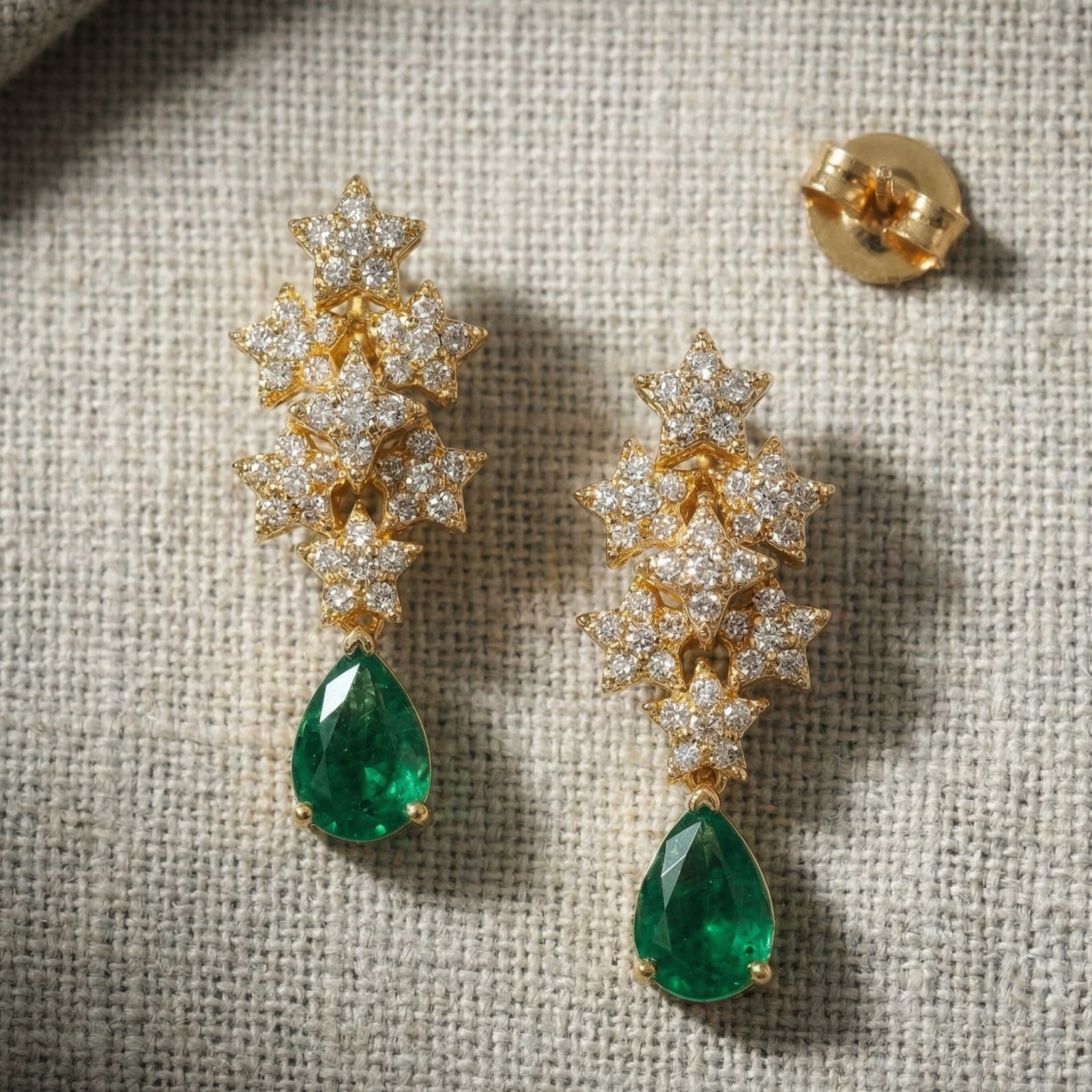 925 Silver Pear Cut Emerald & CZ Stone Drop Earring, Cluster Dangle Earrings