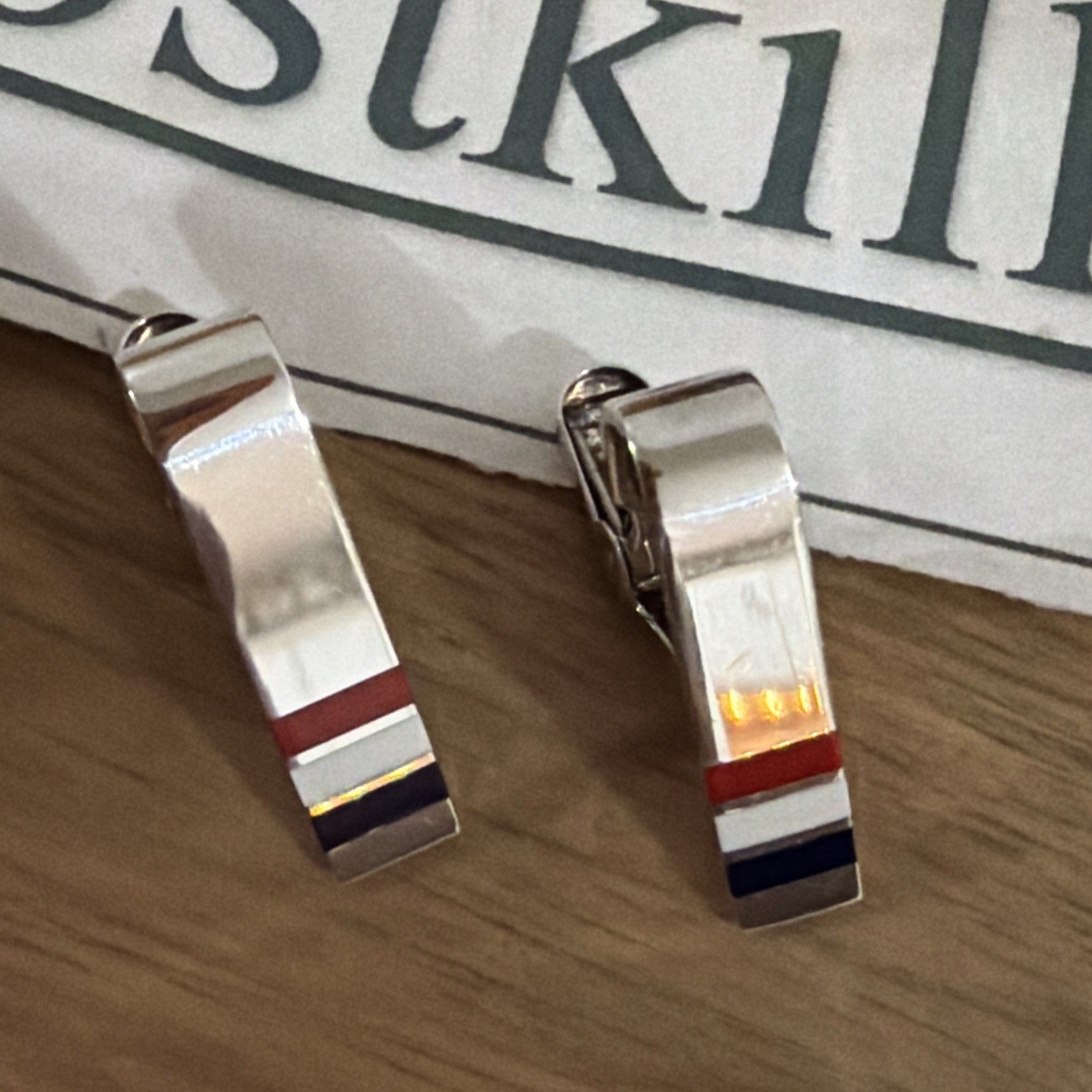 Thom Browne Sterling Silver Enamel Stripe Short Tie Bar MZT002B MSRP $450