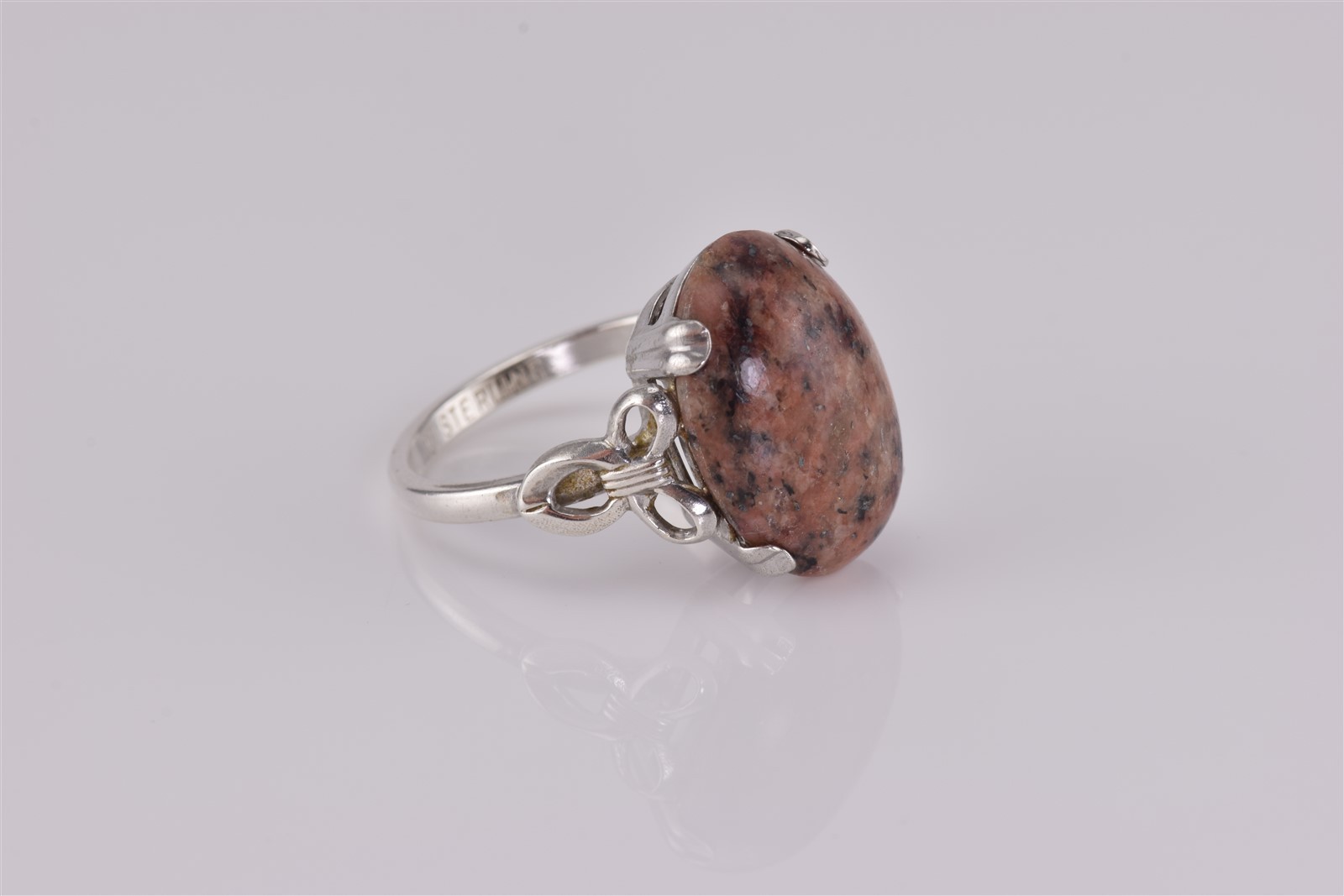 Vintage Sterling Silver Oval Brown Jasper Ribbon Band Ring 925 Sz: 6