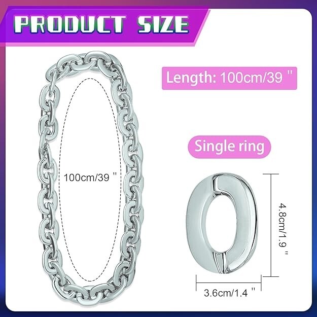 Silver Hip Hop Large Acrylic Thick Plastic Cuban Link Chain Necklace 32in 80cm