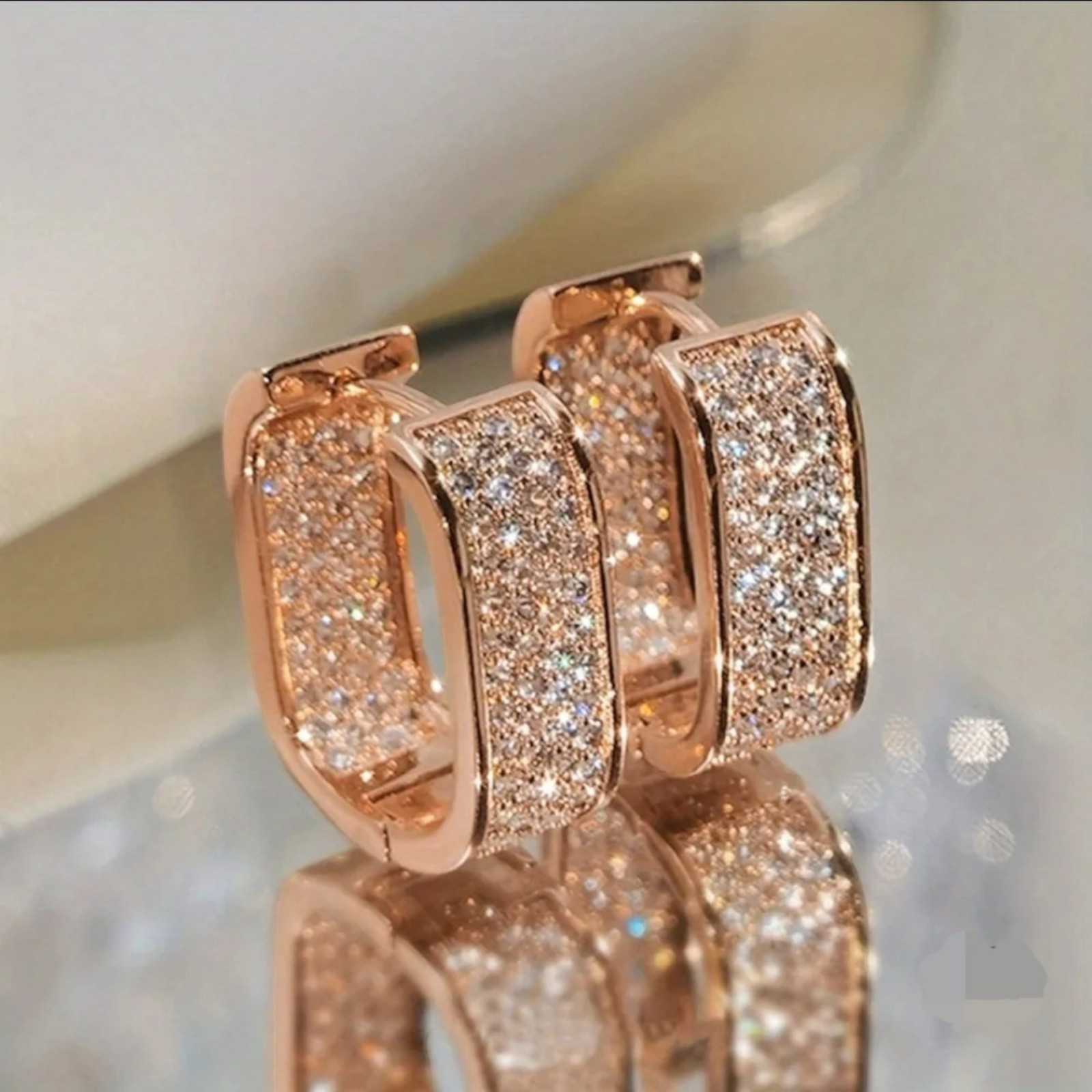 Rose Gold Plated Hoop Earrings With Cubic Zirconia Hip Hop Jewelry Unisex, Women