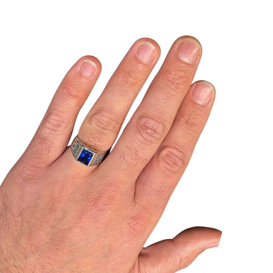 Signet Star of David Jewish Ring Sterling Silver & Blue Sapphire Solid Jewelry
