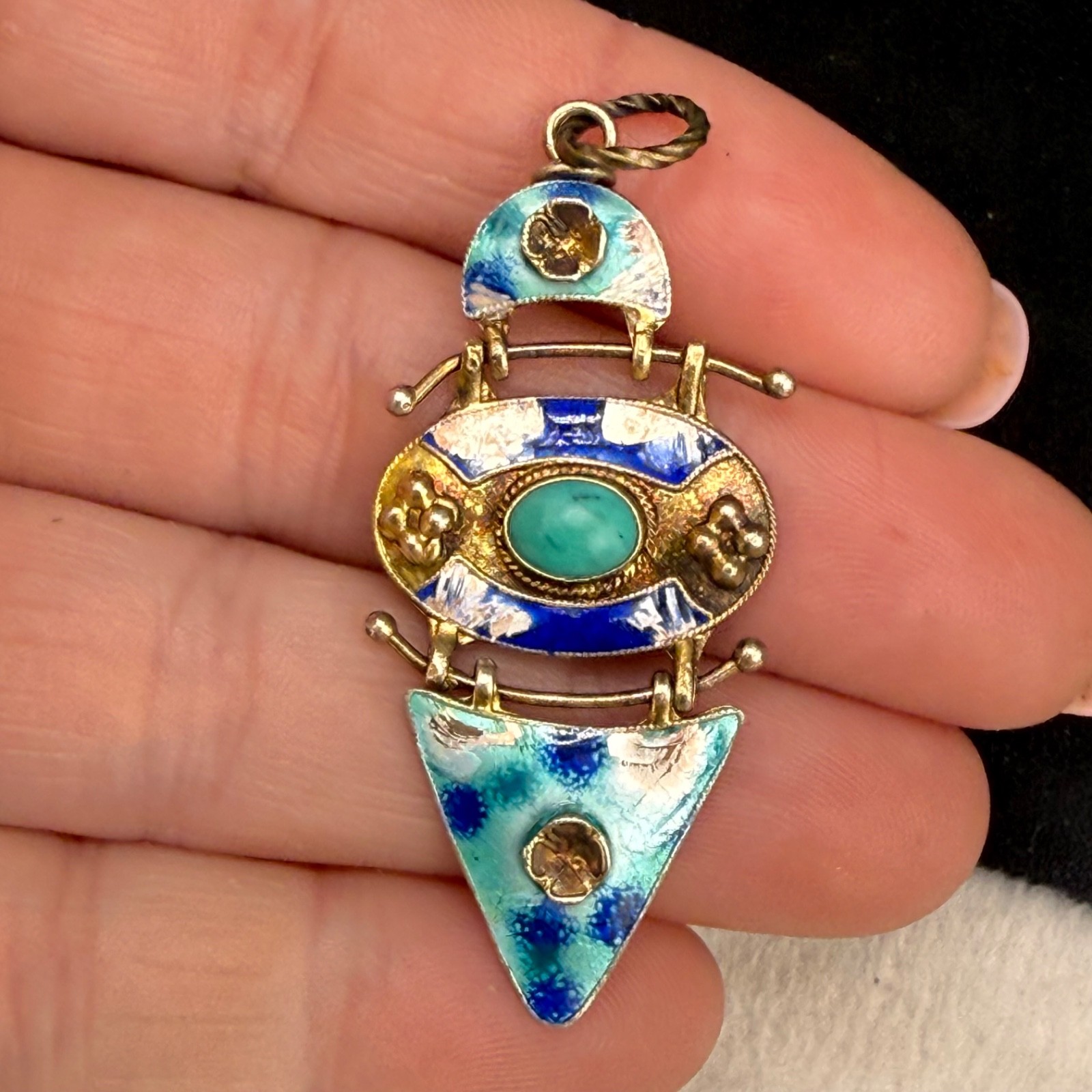 Vintage Chinese Export Pendant Sterling Silver Blue Enamel