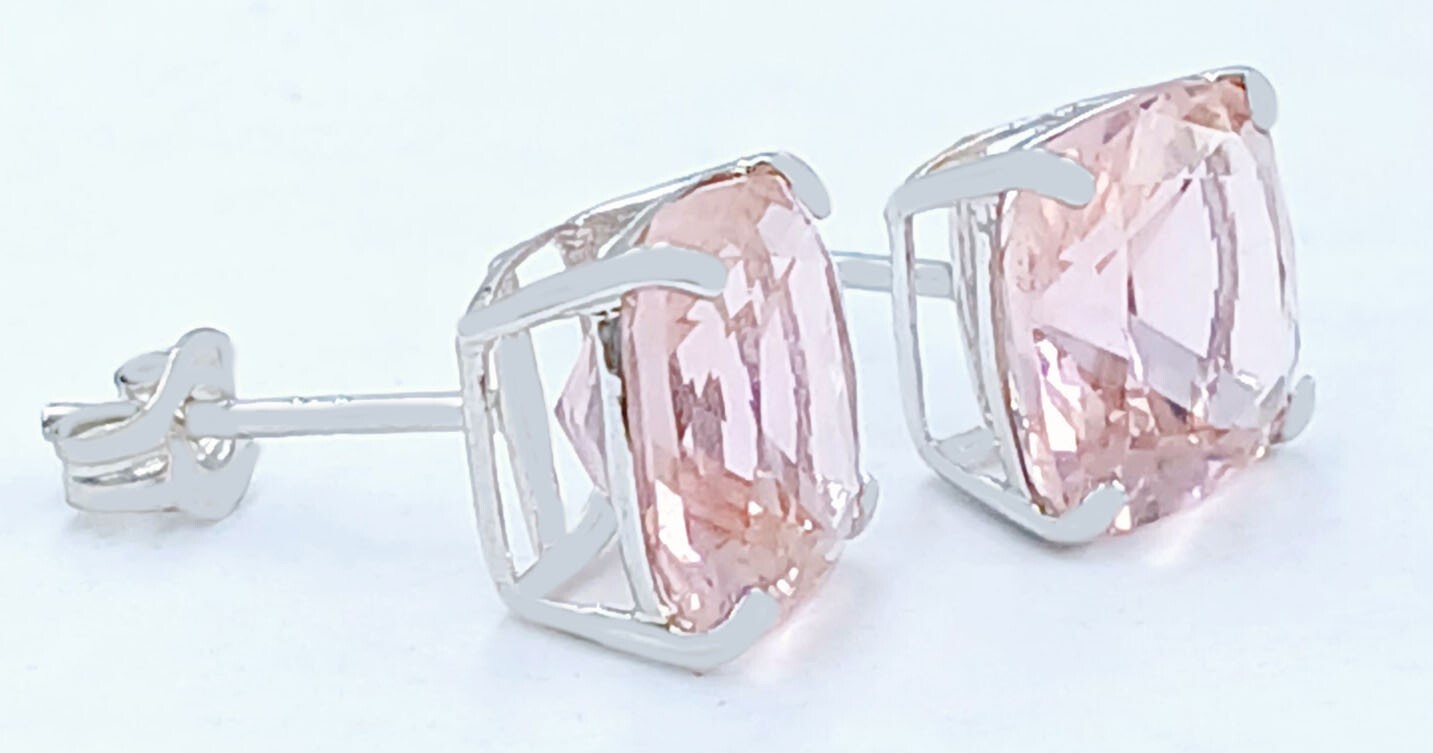 GENUINE 7.68 Cts MORGANITE STUD EARRINGS 14K WHITE GOLD – Free Appraisal Service