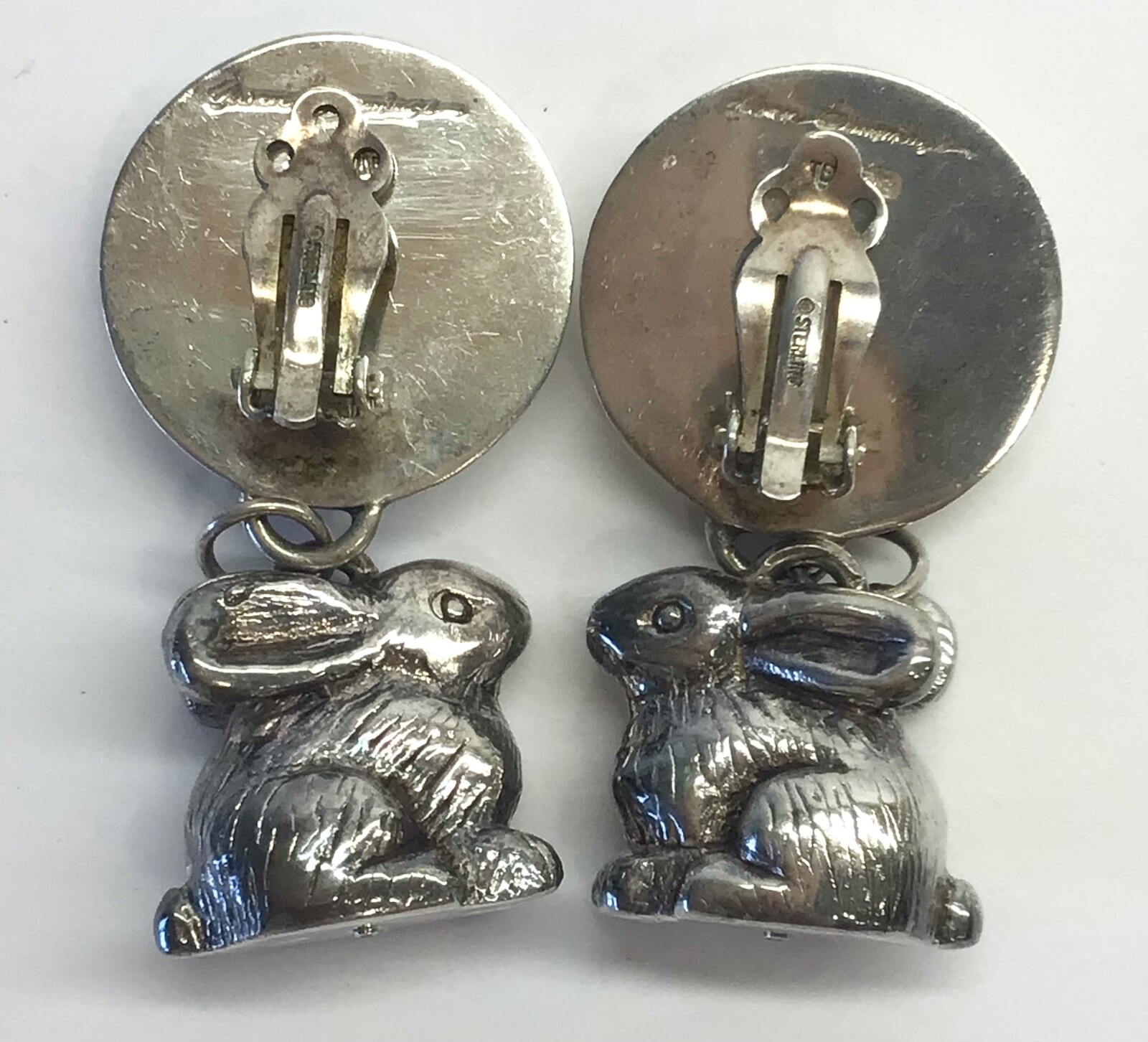 Susan Cummings Designer 925 Sterling Silver Vintage BUNNY Dangle Earrings