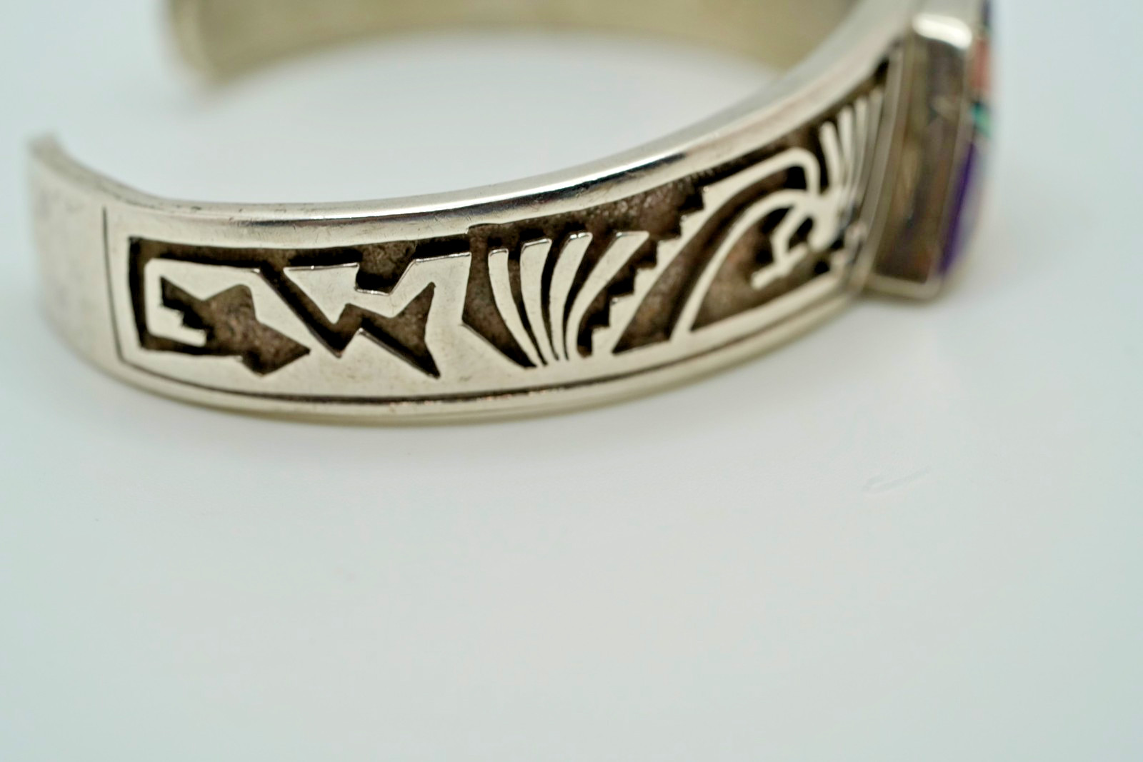 Vintage Navajo Ervin Hoskie Sterling Silver Opal Kokopelli Cuff 2 1/8″ JB33