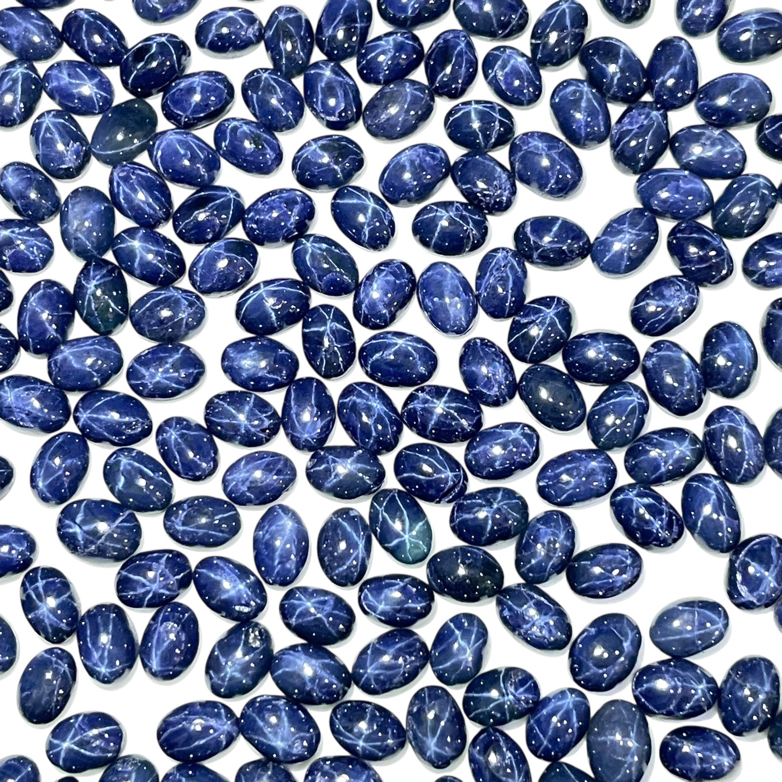 6 Pcs Natural Star Blue Sapphire 6x4mm Oval Cabochon Royal Loose Gemstones Lot