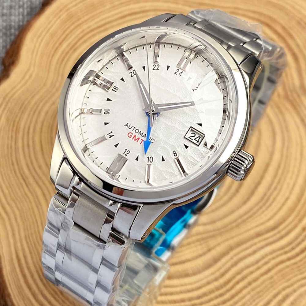 NH34 GMT White Dial 200M Diving Mechanical Watch Men Domed Sapphire Steel Strap