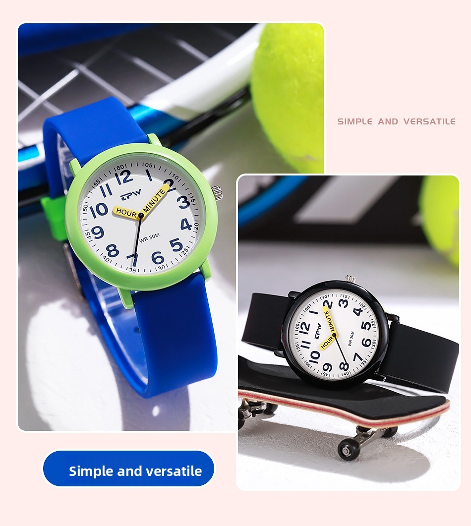 Kids Learning Time Analog Watch 30M Waterproof Quartz Wristwatch for Boys Girls