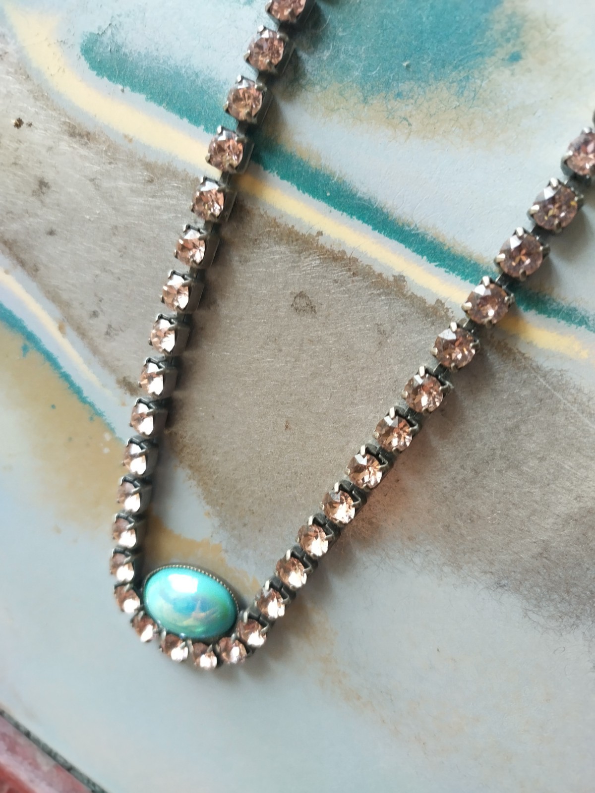 Stunning statement Sabika necklace. Light pink crystals and turquoise.