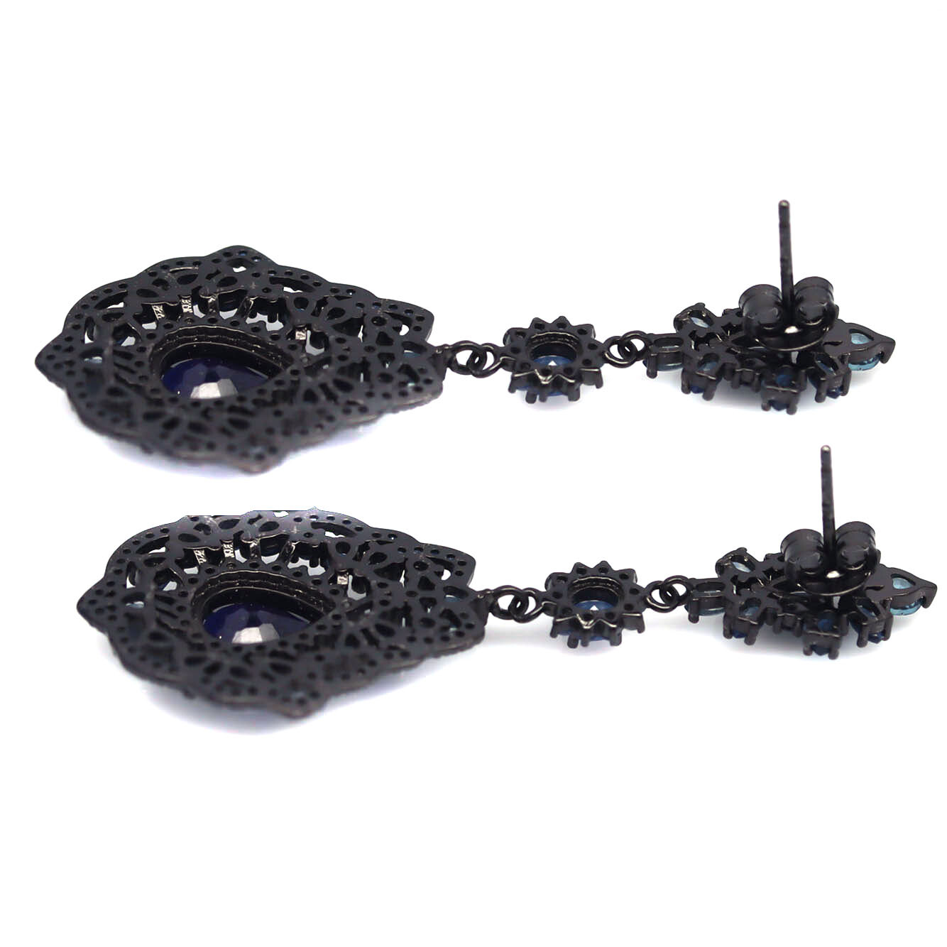 925 Sterling Silver Black Gold Coated Blue Sapphire Black Friday Earrings