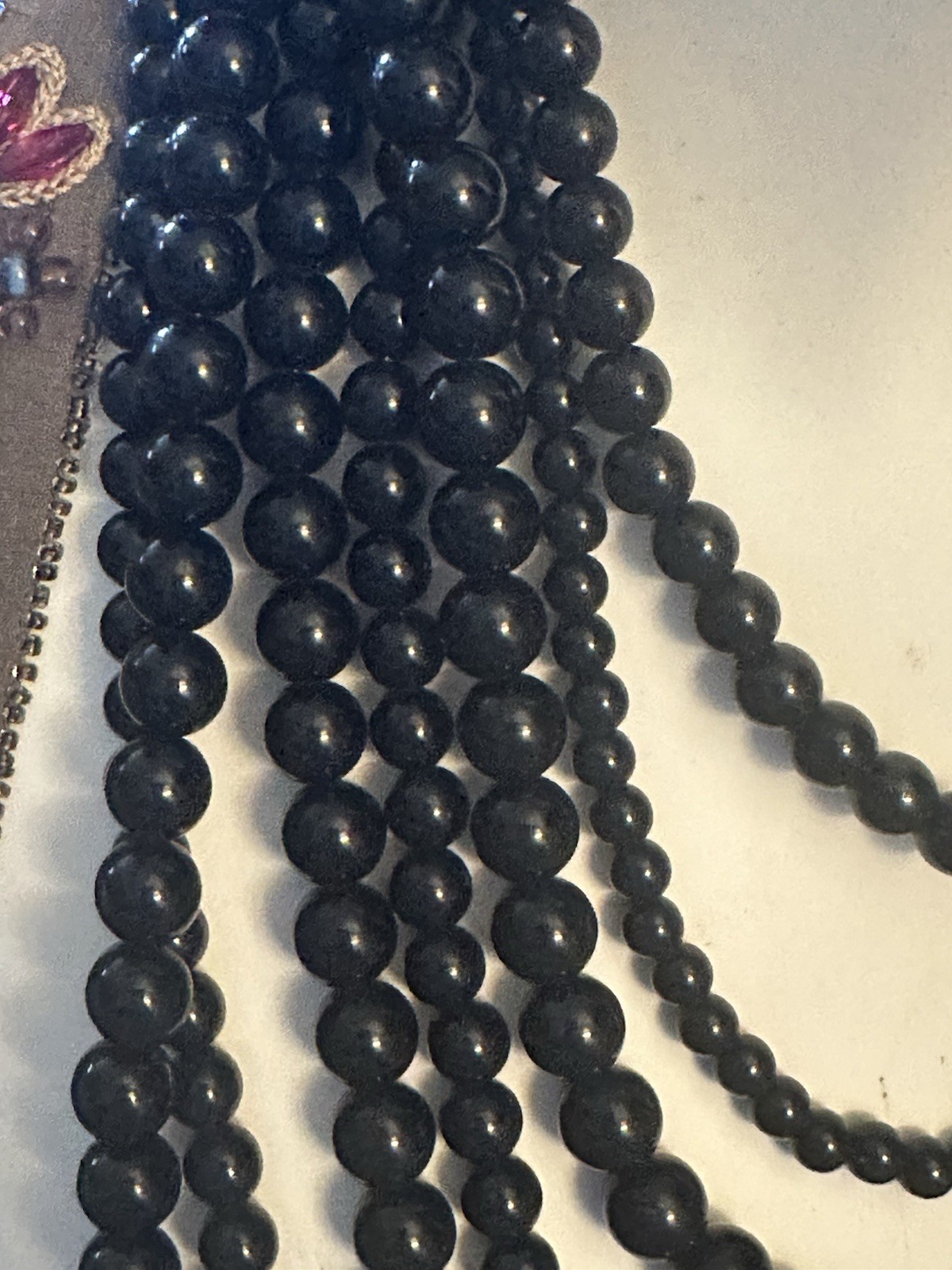 Charming Charlie Multi-Strand Jet Black Beaded Necklace Bold Statement Bib