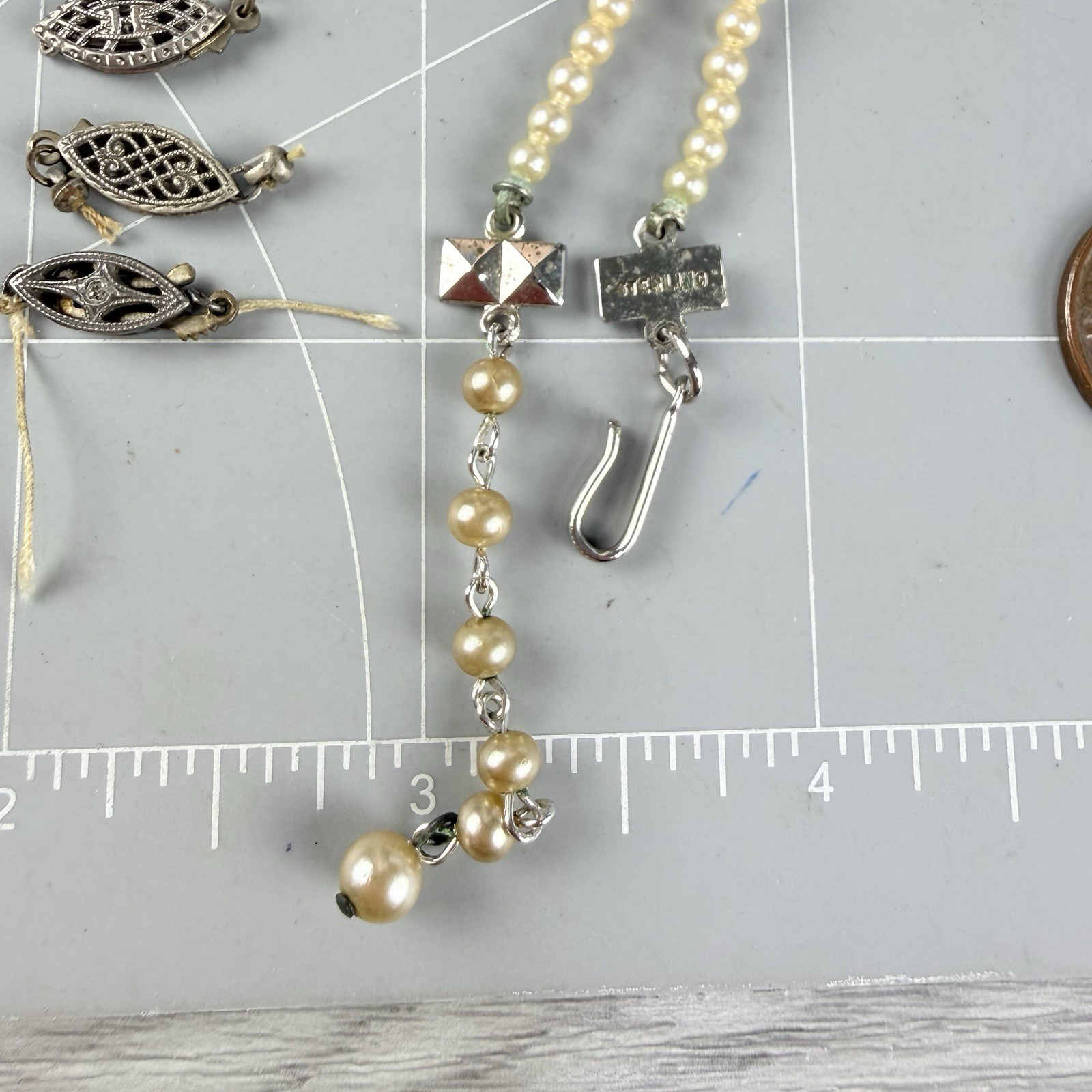 Antique Vintage Sterling Silver Filigree Necklace Clasp Lot 19+ Parts Findings