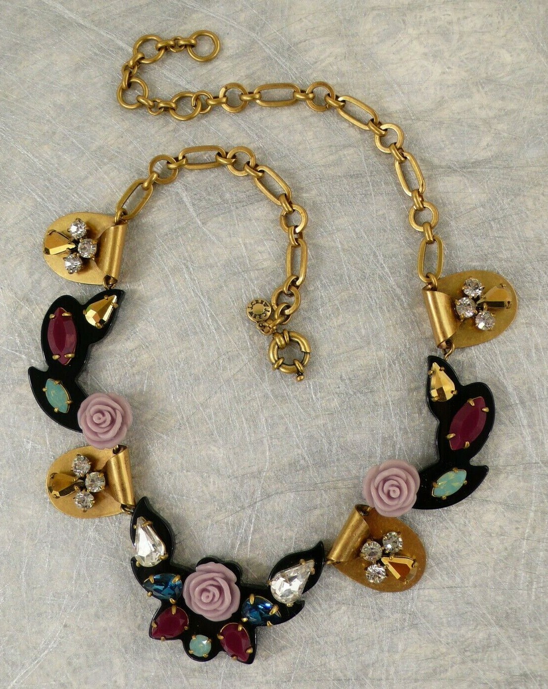 NEW J. CREW ROSES AND THORNS NECKLACE DUSTY PINK INDIGO BLUE 16-1/2 + 2.25″L
