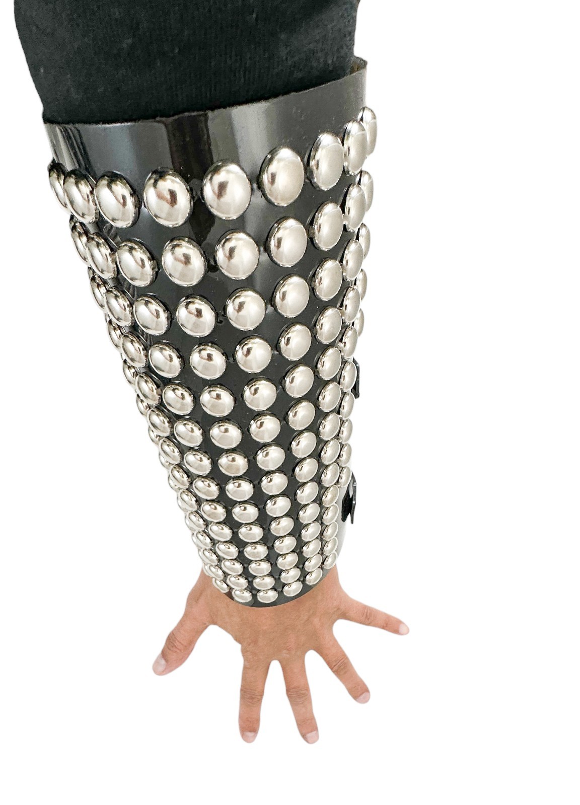 14 ROW ROUND STUD GAUNTLET BRACER WITH BUCKLE PVC VINYL PUNK THRASH METAL USA