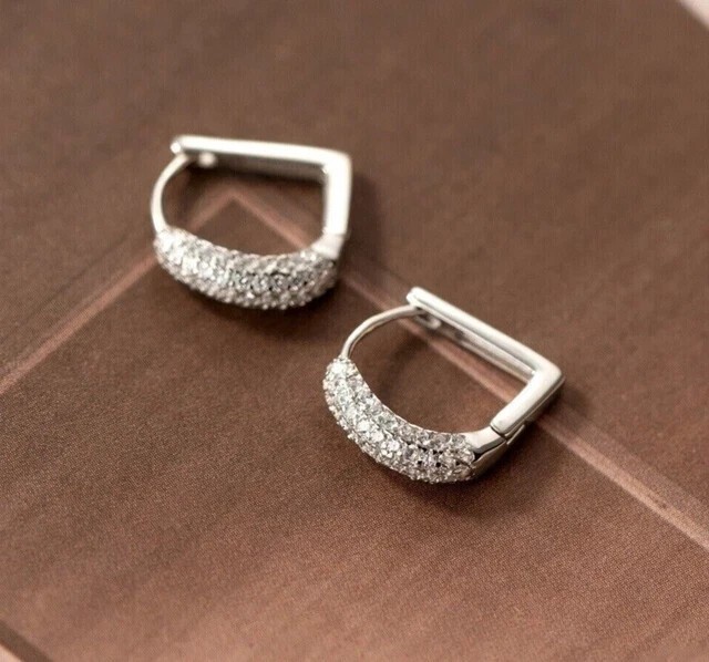 Pretty Round Cut Simulated Diamond Clip On Huggie Hoop In 14k White Gold Plated