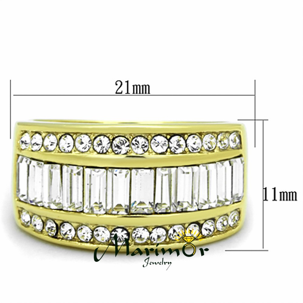 Stainless Steel 14k Gold Ion Plated Crystal Baguette Ring Women’s Sizes 5-10