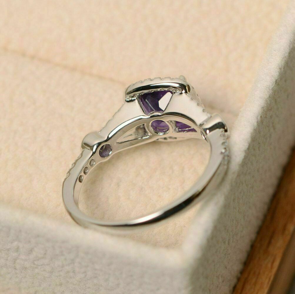 1.90Ct Amethyst Purple Cushion CZ Engagement Ring In 925 Sterling Silver