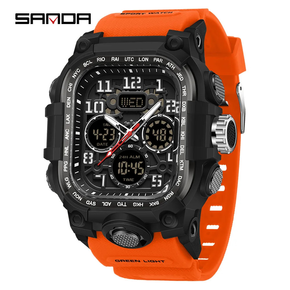 Men’S Outdoor Sport Wristwatch Big Dial Dual Display Luminous Waterproof TPU Ban